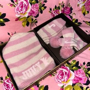 Juicy couture sweater wool cashmere leg warmers winter striped candy pink cream